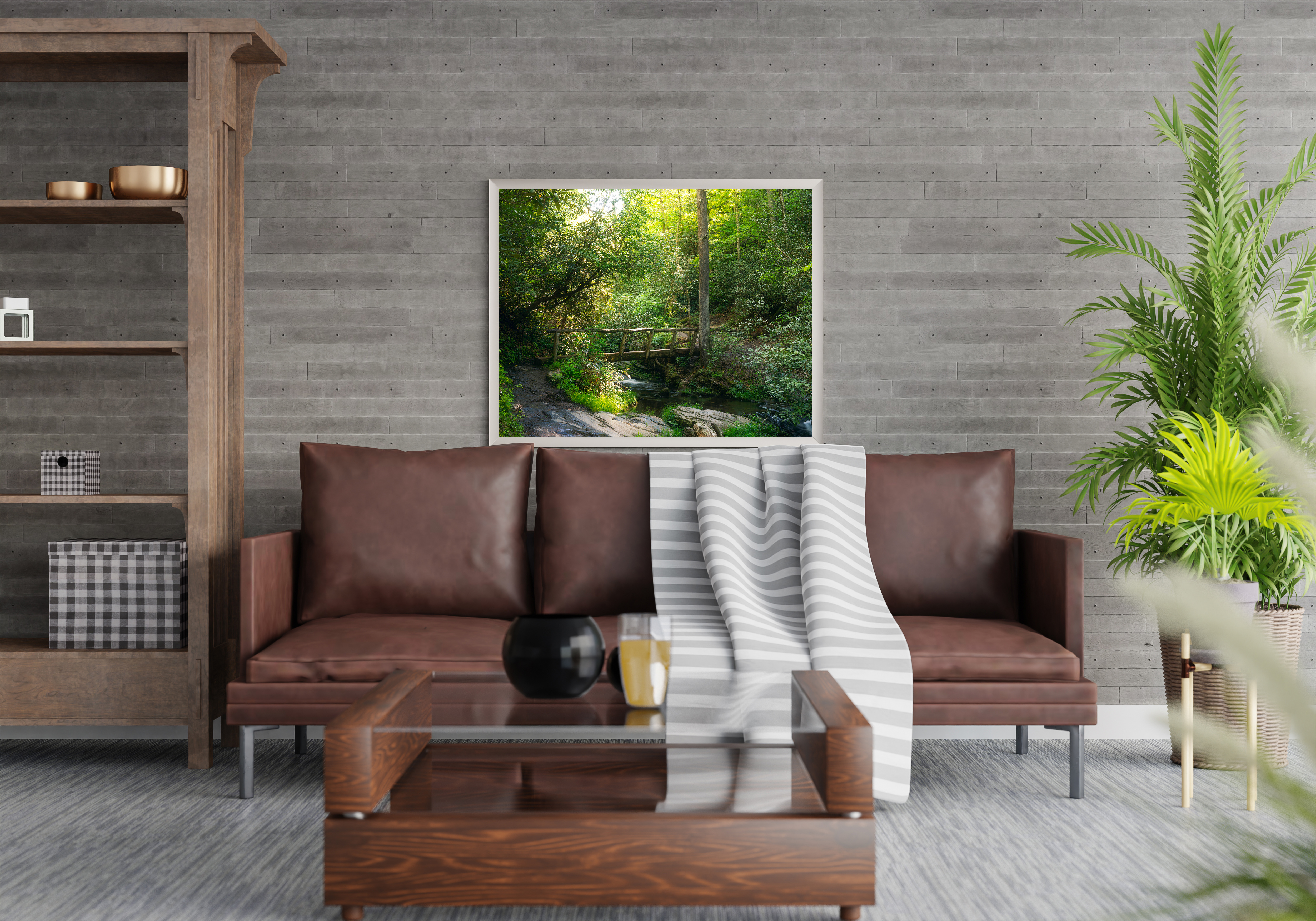 Living room wall art — forest path in industrial living room by Dan Sproul
